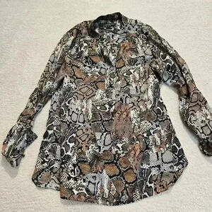 Alice & Trixie Silk Snakeskin Print Long Sleeve 3/4 Button-up Blouse Size M